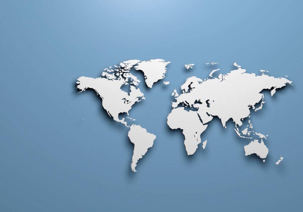 World map on blue background banner World map on blue background banner