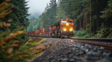 Container Freight Train In Forest